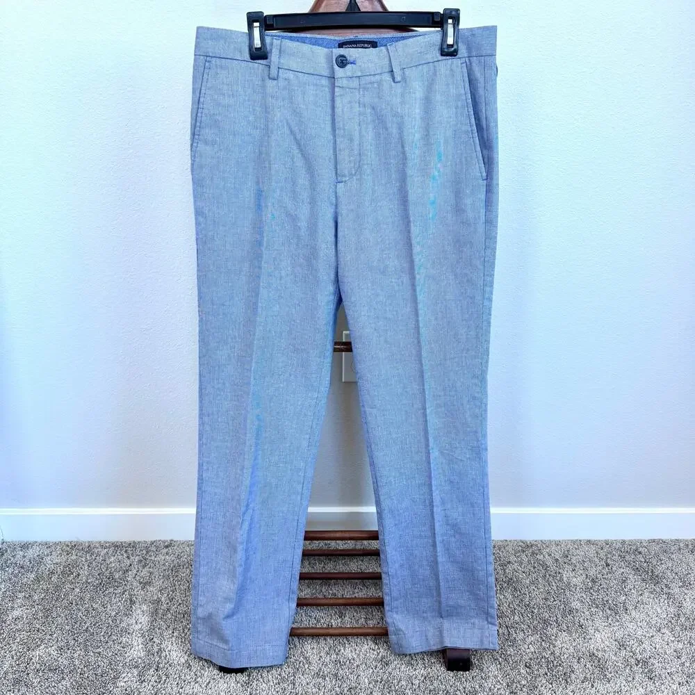 Banana Republic Aiden Fit Men’s Dress Pants 32x34 Blue Chambray 100% Cotton